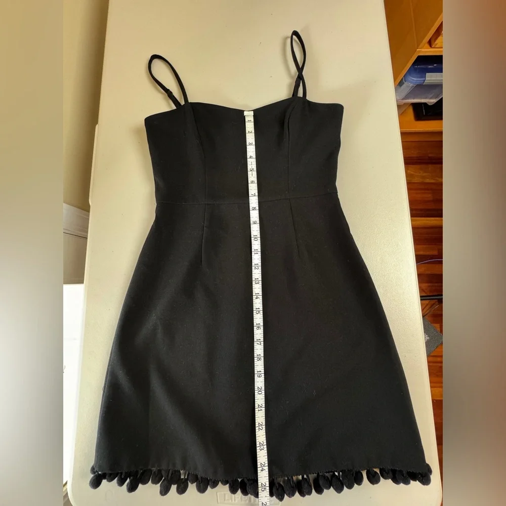 French Connection Black Mini Dress Pom Pom Hem Spaghetti Strap Size US 2